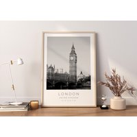 London Poster, Druck, Big Ben, Schwarz Weiß, Koordinaten, Ben Poster von VintagefeelsPrints