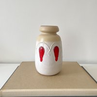 Vintage Vase Haldensleben Weiß Beige Rot 1960Er 1970Er Jahre Mid Century Modern Midmod Modernist von Vinteology