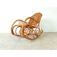 Vintage Thonet Stil Schaukelstuhl, 1950Er Jahre - Mid Century Schaukelstuhl Aus Rohrgeflecht Bentwood Lounge Chair von Vintiquesmidcentury