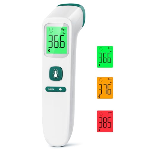 Fieberthermometer Kontaktlos Stirnthermometer, Digitales Infrarot Thermometer für Babys und Erwachsene mit sofortigen genauen Messwerten, Fieberalarm, LCD-Anzeige und 35 Speicherabruf (Grün) von Viproud
