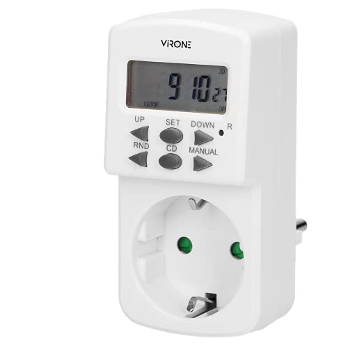 Virone DT-2(GS) Zeitschaltuhr Digital 1800W mit 10 EIN/Aus-Programme und Eingebaute Batterie von Orno