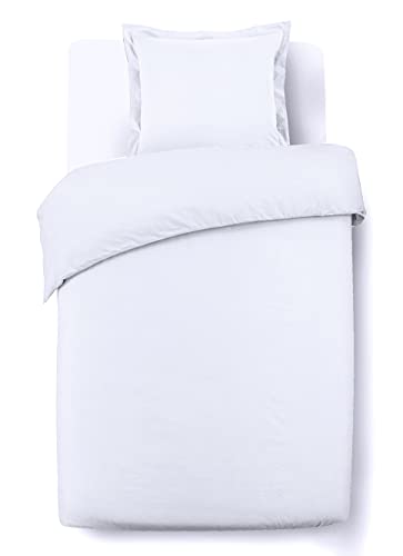 Vision Bettwäsche Uni weiß – Bettbezug 140 x 200 cm mit 1 Kissenbezug für Einzelbett – 100 % Baumwolle von VISION