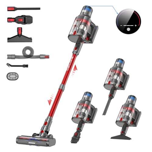 Vistefly V15 Apex Akku Staubsauger, 42000Pa 500W Staubsauger Kabellos Doppelter-Behälter 10-in-1 Akkustaubsauger 11 Zyklonen Bis zu 65 Min Laufzeit, für Hartböden Tierhaare Teppich, Rot von Vistefly