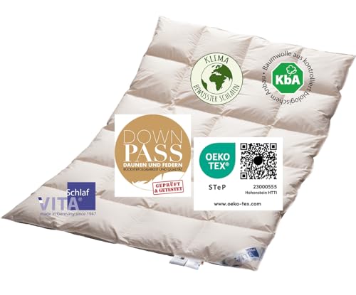 Vitaschlaf® Bio-Luxe-KBA TESTSIEGER W4 MEDIUM GANZJAHRESDECKE Organic 100% GÄNSE Daunendecke Deutsche Qualität Downpass (155 x 220 cm) von Vitaschlaf