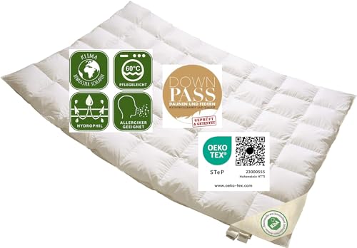 Vitaschlaf® Bio-Luxe-KBA TESTSIEGER W3 - Sommer Organic 100% GÄNSE Daunendecke Deutsche Qualität Downpass (155 x 200 cm) von Vitaschlaf