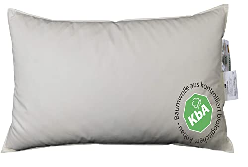 Vitaschlaf® Bio-Luxe-KBA Daune Kissen Organic GÄNSE Deutsche Qualitat 30% Daune - FLACH DÜNN - (50 x 70 cm) von Vitaschlaf