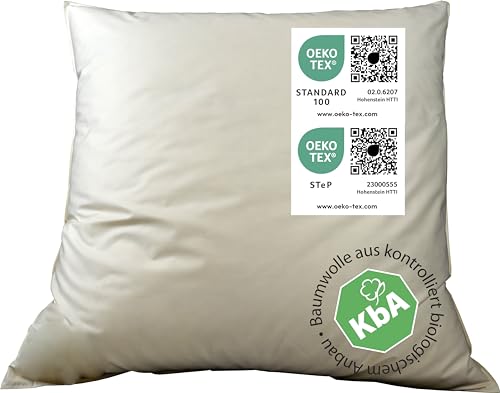 Vitaschlaf® Bio-Luxe-KBA Daune Kissen Organic GÄNSE Deutsche Qualitat 30% Daune - FLACH DÜNN (80 x 80 cm) von Vitaschlaf