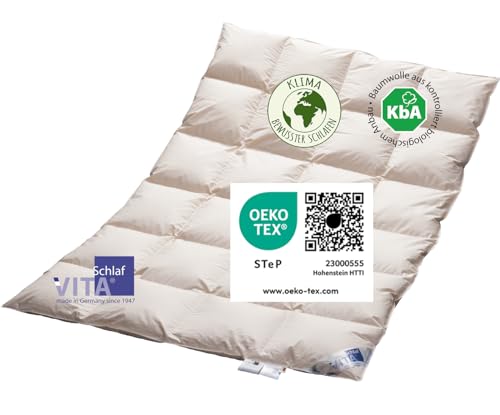 Vitaschlaf® Bio-Luxe-KBA TESTSIEGER Deutsche Gutshofdaune W5 - WARM DAUNENDECKE Organic 100% Nature Daunendecke Deutsche Qualität (200 x 220 cm) von Vitaschlaf