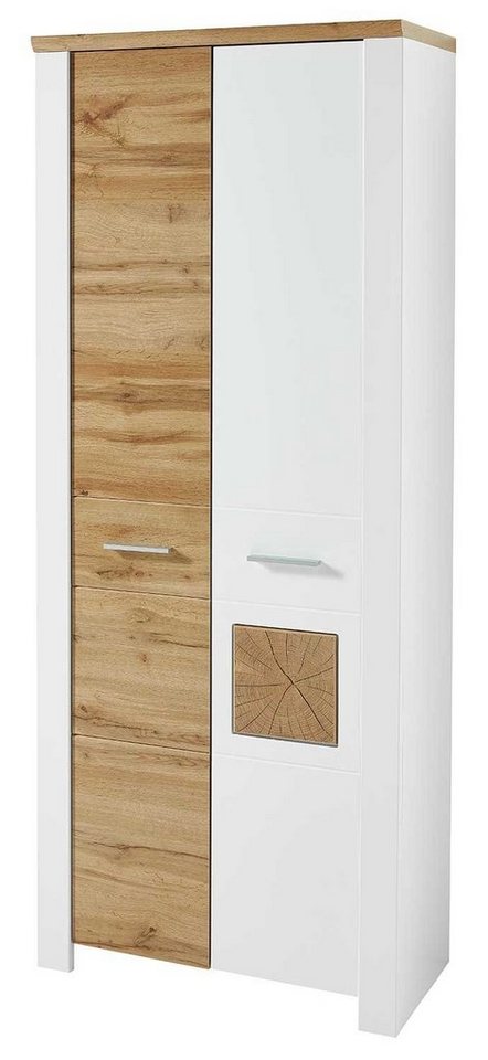 Vito Garderobenschrank MATERIO, B 80 x H 198 cm, Weiß matt, Eiche Altholz Dekor, 2 Türen mit Soft-Close-Funktion von Vito