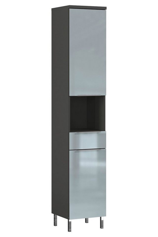 Vito Hochschrank CORUS, H 183 cm, Graphit Dekor, Glasfront mit 2 Türen und 1 Schublade von Vito