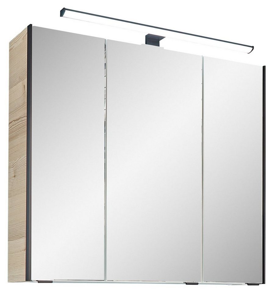 Vito Spiegelschrank ALOMI, Polar Pinie Dekor, 3 Spiegeltüren, inkl. LED-Aufsatzleuchte, B 75 x H 70 x T 20 cm, Badmöbel von Vito