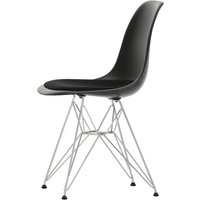 Vitra - Eames Plastic Side Chair DSR mit Sitzpolster, verchromt / tiefschwarz (Filzgleiter basic dark) von Vitra