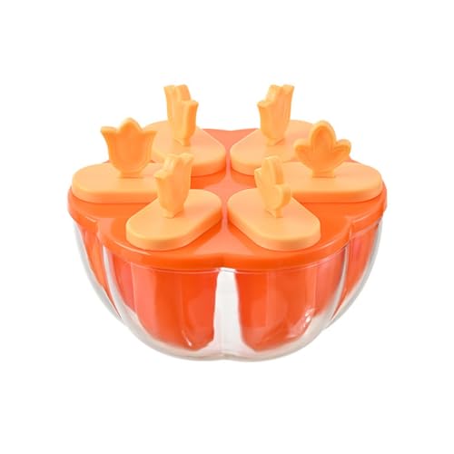 Eisformen, 6 Zellen Eis am Stiel Formen Eisförmchen Popsicle Formen mit Stiel Wiederverwendbar Kinder Eisförmchen Kleine Eisbehälter Stieleisformer BPA Frei (Orange) von Viusneun