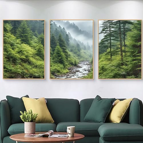 Viusneun 3er Set Premium Poster, Modern Natur Green Forest Leinwand Wandkunst Bilder, Wandbilder Deko für Wohnzimmer Schlafzimmer, Ohne Rahmen Poster Set (50x70cm) von Viusneun