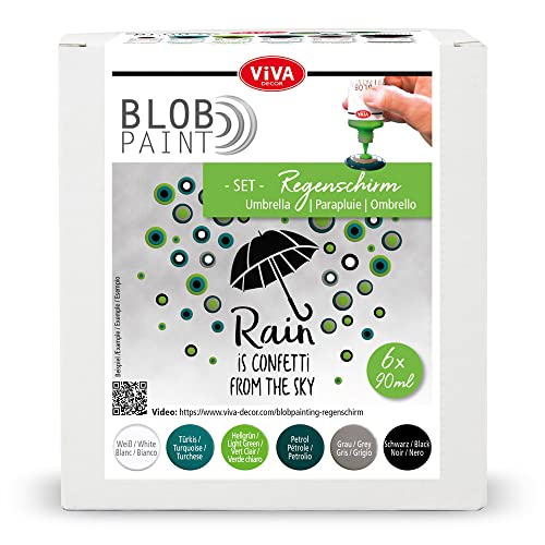 Viva Decor® Blob Paint Set (Regenschirm) gebrauchsfertige Blob Malfarben - Bastelacrylfarben-Set - Punktmalzubehör - Punktierfarben-Set für Leinwand oder Mandala - Made in Germany von Viva Decor