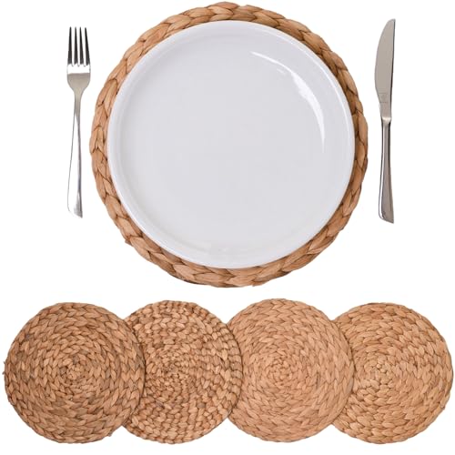 VIVANNO 4er Set Tischset Platzset Tischuntersetzer Set Wasserhyazinthe Ilana Ø30 cm, Natur von VIVANNO