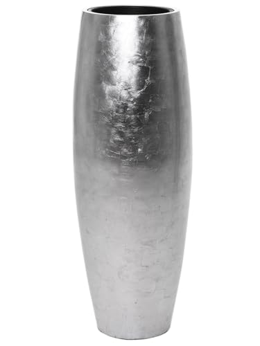 VIVANNO Pflanzkübel Bodenvase Fiberglas Magnum Silber Blatt-Optik Hochglanz - 100x29 von VIVANNO