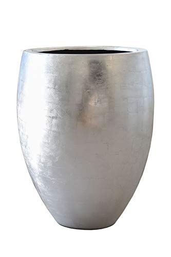 VIVANNO Exklusiver großer Blumenkübel Pflanzkübel Fiberglas Caliso 62 cm Silber Hochglanz von VIVANNO