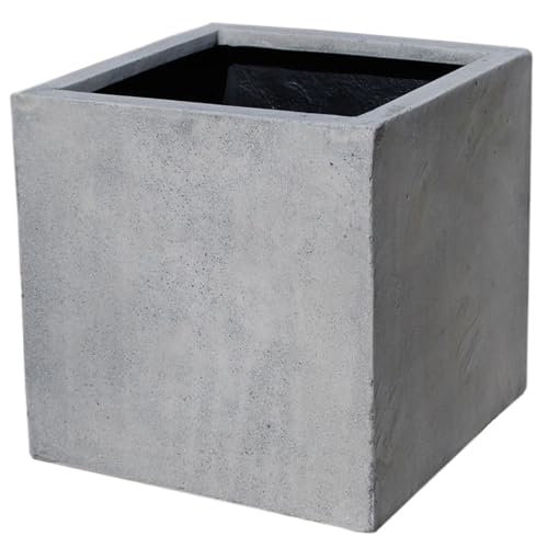 VIVANNO Pflanzkübel Fiberglas Block Frostsicher - 60x60x60 cm - Beton-Design Grau - Blumenkübel Quadratisch für Draußen und Drinnen von VIVANNO