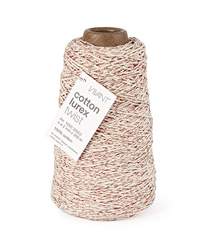 Vivant Kordel Cotton Lurex Twist Cord 300mx2mm. Baumwolle mit Lurex-Akzenten Bastelschnur Dekoration DIY Kunstgewerbe und Deko Ideal zum Handarbeiten, Geschenke Verpacken an Weihnachten rot von Vivant