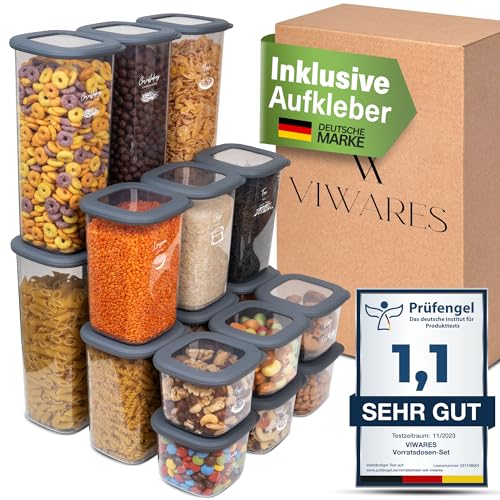 Viwares Vorratsdosen mit Deckel Luftdicht | 18er Vorratsbehälter Set | BPA-FREI | Zur Müsli Mehl und Zucker Aufbewahrung | Praktische Aufbewahrungsbox Küche für alle Lebensmittel von Viwares