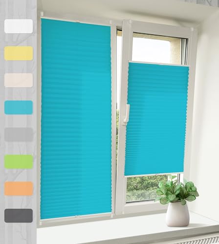 Vkele Plissee Klemmfix Faltrollo ohne Bohren (Blau, B85cm x H130cm) Sichtschutz und Sonnenschutz, Plissee Rollo Jalousie für Fenster und Tür von Vkele