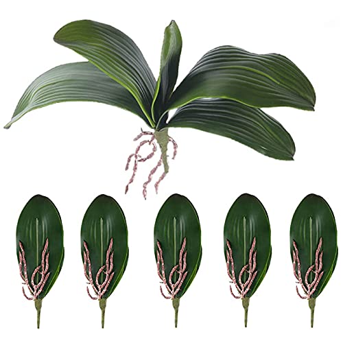 Vklopdsh Phalaenopsis Orchideenblätter, künstlich, echt aussehende Kontaktpflanzen, grünes Kunstblatt-Arrangement, 6 Stück von Vklopdsh