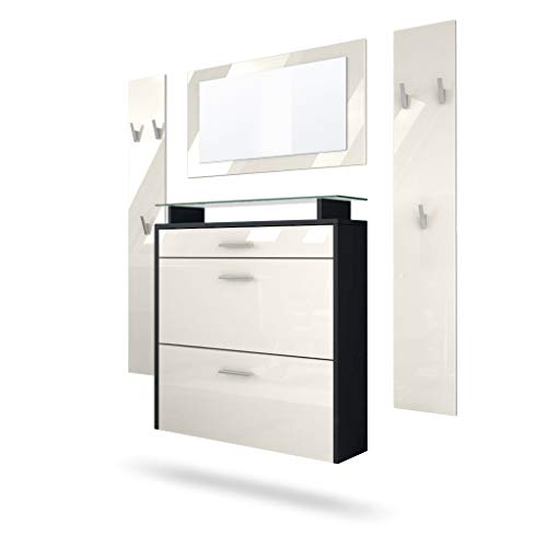 Vladon Garderobe Malea, Garderobenset bestehend aus 1 Hängeschuhschrank, 1 Wandspiegel und 2 Garderobenpaneele, Schwarz matt/Creme Hochglanz Vladon Garderobe Malea, Garderobenset bestehend aus 1 Hängeschuhschrank, 1 Wandspiegel und 2 Garderobenpaneele, Schwarz matt/Creme Hochglanz von Vladon