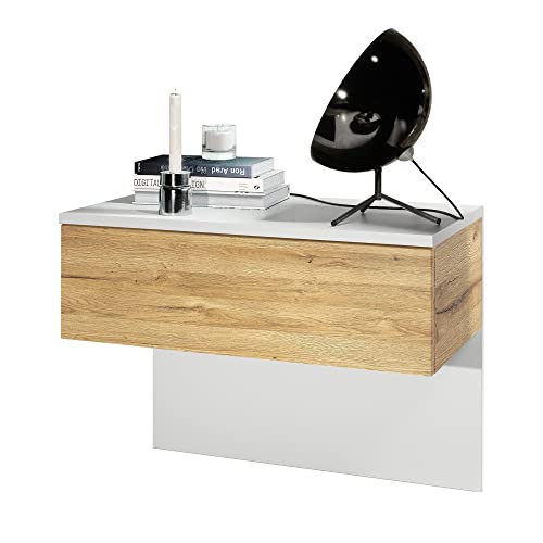 Vladon Nachttisch Sleep, Made in Germany, Nachttischschrank mit Schublade zur Wandmontage, Weiß matt/Eiche Natur (60 x 46 x 35 cm) Vladon Nachttisch Sleep, Made in Germany, Nachttischschrank mit Schublade zur Wandmontage, Weiß matt/Eiche Natur (60 x 46 x 35 cm) von Vladon