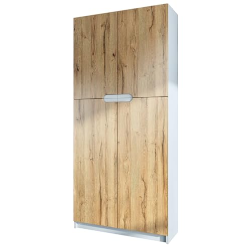 Vladon Büroschrank Logan V1, Made in Germany, Aktenschrank mit 5 Fächern und 4 Türen, Weiß matt/Eiche Natur (82 x 185 x 37 cm) Vladon Büroschrank Logan V1, Made in Germany, Aktenschrank mit 5 Fächern und 4 Türen, Weiß matt/Eiche Natur (82 x 185 x 37 cm) von Vladon