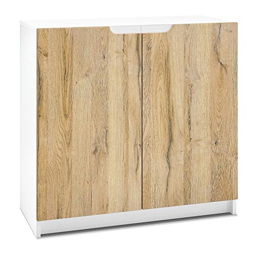 Vladon Sideboard Logan, Made in Germany, Kommode mit 2 Türen, Weiß matt/Eiche Natur (82 x 78 x 37 cm) Vladon Sideboard Logan, Made in Germany, Kommode mit 2 Türen, Weiß matt/Eiche Natur (82 x 78 x 37 cm) von Vladon