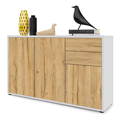 Vladon Sideboard Ben V3, Kommode mit 3 Türen und 2 Schubladen, Weiß matt/Eiche Natur (117 x 74 x 36 cm) Vladon Sideboard Ben V3, Kommode mit 3 Türen und 2 Schubladen, Weiß matt/Eiche Natur (117 x 74 x 36 cm) von Vladon