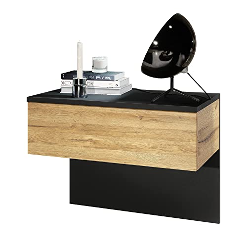 Vladon Nachttisch Sleep, Made in Germany, Nachttischschrank mit Schublade zur Wandmontage, Schwarz matt/Eiche Natur (60 x 46 x 35 cm) Vladon Nachttisch Sleep, Made in Germany, Nachttischschrank mit Schublade zur Wandmontage, Schwarz matt/Eiche Natur (60 x 46 x 35 cm) von Vladon