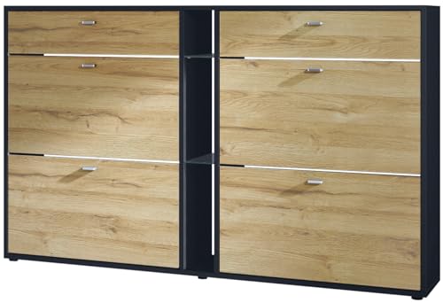 Vladon Schuhschrank Schuhkipper Today 155,5 x 95 x 28 cm, Made in Germany, Korpus in Schwarz matt, Fronten in Eiche Natur Vladon Schuhschrank Schuhkipper Today 155,5 x 95 x 28 cm, Made in Germany, Korpus in Schwarz matt, Fronten in Eiche Natur von Vladon