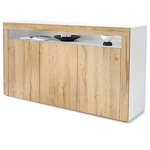 Vladon Sideboard Valencia, Made in Germany, Kommode mit 3 Türen und 1 offenem Fach, Weiß matt/Eiche Natur (155 x 92 x 40 cm) Vladon Sideboard Valencia, Made in Germany, Kommode mit 3 Türen und 1 offenem Fach, Weiß matt/Eiche Natur (155 x 92 x 40 cm) von Vladon
