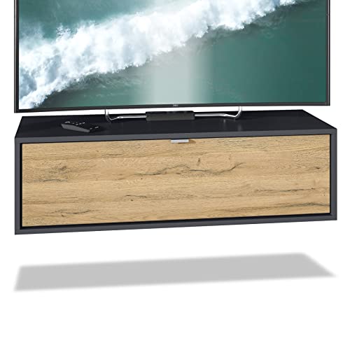 Vladon TV Board Lana 100 Hängeschrank Lowboard 100 x 29 x 37 cm, Made in Germany, Korpus in Schwarz matt, Fronten in Eiche Natur | Große Farbauswahl Vladon TV Board Lana 100 Hängeschrank Lowboard 100 x 29 x 37 cm, Made in Germany, Korpus in Schwarz matt, Fronten in Eiche Natur | Große Farbauswahl von Vladon