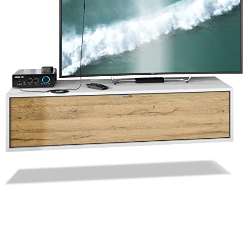 Vladon TV Board Lana 120 Hängeschrank Lowboard 120 x 29 x 37 cm, Made in Germany, Korpus in Weiß matt, Fronten in Eiche Natur | Große Farbauswahl Vladon TV Board Lana 120 Hängeschrank Lowboard 120 x 29 x 37 cm, Made in Germany, Korpus in Weiß matt, Fronten in Eiche Natur | Große Farbauswahl von Vladon