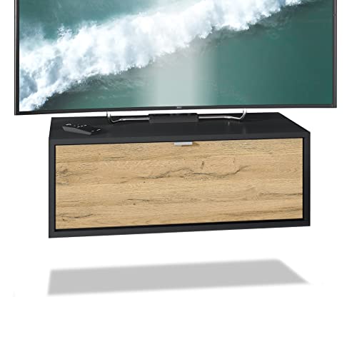 Vladon TV Board Lana 80 Hängeschrank Lowboard 80 x 29 x 37 cm, Made in Germany, Korpus in Schwarz matt, Fronten in Eiche Natur | Große Farbauswahl Vladon TV Board Lana 80 Hängeschrank Lowboard 80 x 29 x 37 cm, Made in Germany, Korpus in Schwarz matt, Fronten in Eiche Natur | Große Farbauswahl von Vladon