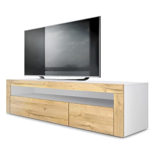 Vladon Lowboard Valencia, Made in Germany, TV-Kommode mit 1 offenem Fach und 2 Klappen, Weiß matt/Eiche Natur/Eiche Natur (155 x 46 x 40 cm) Vladon Lowboard Valencia, Made in Germany, TV-Kommode mit 1 offenem Fach und 2 Klappen, Weiß matt/Eiche Natur/Eiche Natur (155 x 46 x 40 cm) von Vladon