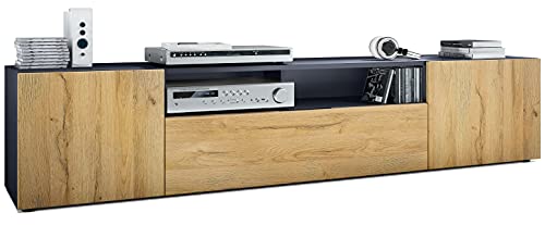 Vladon TV Board Mogan 181 x 39 x 35 cm, langes Lowboard mit 6 Fächern, Korpus in Anthrazit Matt, Fronten in Eiche Natur Vladon TV Board Mogan 181 x 39 x 35 cm, langes Lowboard mit 6 Fächern, Korpus in Anthrazit Matt, Fronten in Eiche Natur von Vladon