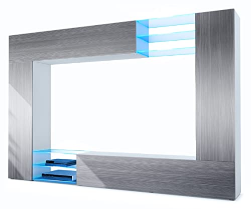 Vladon Wohnwand Mirage, Made in Germany, Anbauwand mit Rückwand mit 2 Türen, 2 Klappen und 6 offenen Glasablagen, Weiß matt/Avola-Anthrazit, inkl. LED-Beleuchtung (262 x 183 x 39 cm) Vladon Wohnwand Mirage, Made in Germany, Anbauwand mit Rückwand mit 2 Türen, 2 Klappen und 6 offenen Glasablagen, Weiß matt/Avola-Anthrazit, inkl. LED-Beleuchtung (262 x 183 x 39 cm) von Vladon