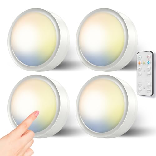 Dimmbar LED Spot Batteriebetrieben Fernbedienung - Kabellos Vitrinenbeleuchtung LED Spots Batterie Schrankbeleuchtung Selbstklebend Unterbauleuchte Küche Ohne Kabel Schrankleuchte Rund Regal Licht von Vloee