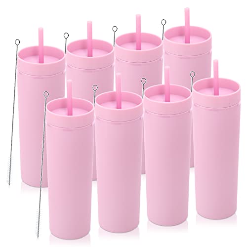 Volhoply 600ml Trinkbecher mit Deckel und Strohhalm Achterpack,Doppelwandiger Wiederverwendbar Reisebecher,BPA-freier Matte Pastellfarben Acryl-Plastikbecher für Fruchtsaft,Geschenk,Eiskaffee(Rosa,8) von Volhoply