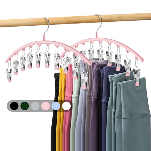 Volnamal Legging-Organizer für den Schrank, Metall-Yogahosen-Kleiderbügel, 2 Stück mit 10 Clips, für 20 Leggings, Kleiderbügel, platzsparend, zum Aufhängen, mit gummierten Schrank-Organizer und von Volnamal