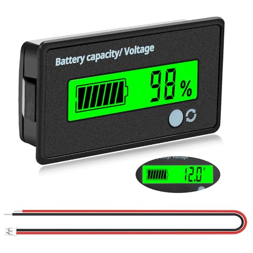 VooGenzek Batteriekapazitäts Voltmeter Monitor, Universelle Blei-Säure-Lithium Batterie-Status-Anzeige Tester Voltmeter Monitor, LCD-Display, DC 12V 24V 36V 48V 60V 72V Batteriemessgerät, Grün Licht von VooGenzek