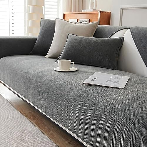 Vopetroy Funny Fuzzy Herringbone Chenille Fabric Furniture Protector Couch Cover, Herringbone Chenille Fabric Furniture Protector Couch Cover, Herringbone Sofa Cover (Grey,90 * 160 cm/35.4 * 63 In) von Vopetroy