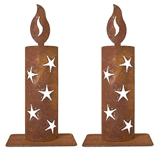 2 x Metallkerze Rost mit Sternenausschnitten Set Edelrost Flamme Kerze Stern Winterdeko Windlicht Made in Europa H=30 cm B2S BACK2SEASON von Vosteen