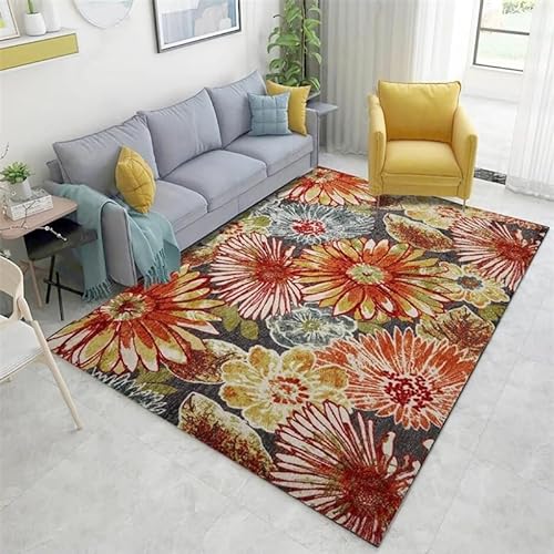 Vqbawmloㅤ Designer Kurzflor Teppich Waschbar Wohnzimmer Teppich mit rutschfest Pflegeleicht Schlafzimmer Teppich Retro botanische Blume rot 120 x 160 cm von Vqbawmloㅤ
