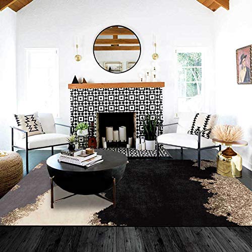Vqbawmloㅤ Großer Kurzflor Teppich Waschbarer Pflegeleicht Teppich Schlafzimmer Esszimer Küchenteppich Teppich Abstraktes, helles Luxus-Ölgemälde in Gold, Schwarz und Grau, Spleißen 200 x 290 cm von Vqbawmloㅤ