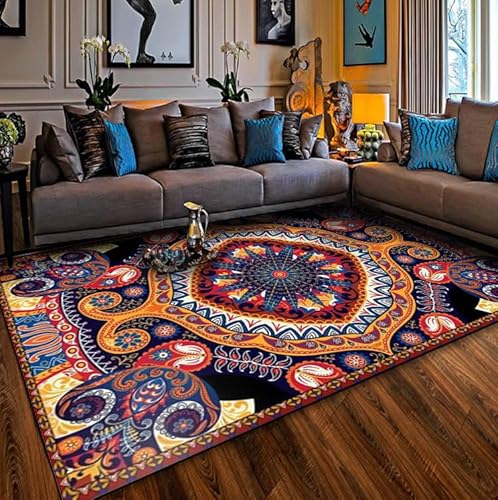 Vqbawmloㅤ Großer Kurzflor Teppich Waschbarer Pflegeleicht Teppich Schlafzimmer Esszimer Küchenteppich Teppich Farbe im Retro-Ethno-Stil 200 x 290 cm von Vqbawmloㅤ